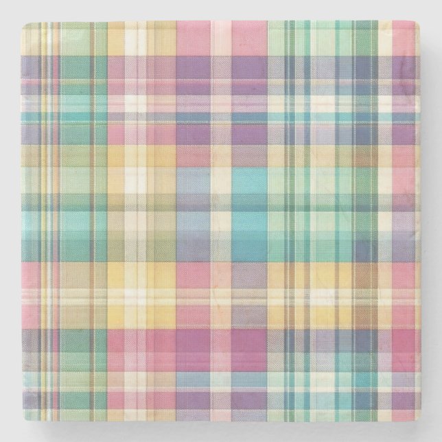 Spring/Easter pastel plaid/tartan  Stone Coaster (Front)