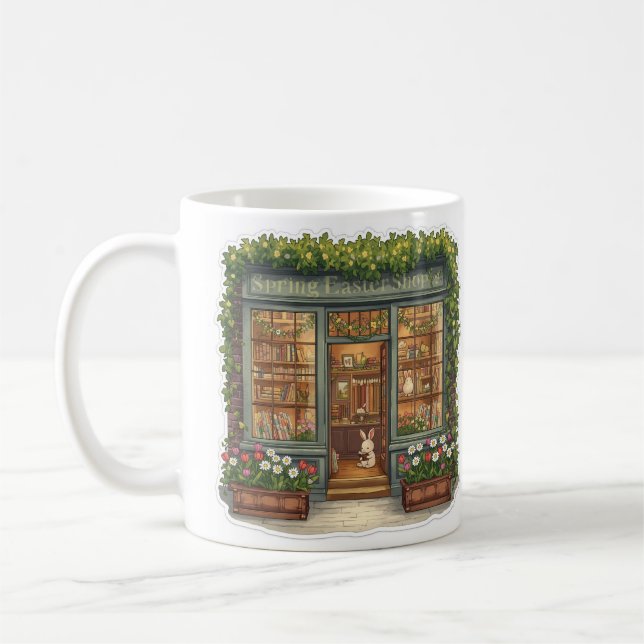 Spring Easter Shop with Cute Reading Bunny Coffee Mug (Left)