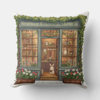 Spring Easter Shop with Cute Reading Bunny Pillow
