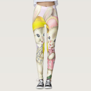 Spring Easter Vintage Bunny Rabbit Leggings