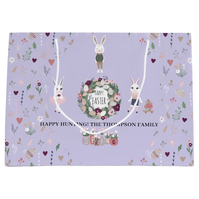 Spring Eggs Bunny Wildflowers Personalised Easter Large Gift Bag (Front)