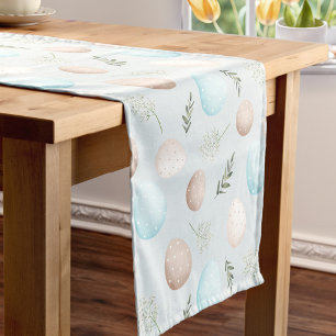 Spring Eggs Pastel Blue Easter Linen Table Runner