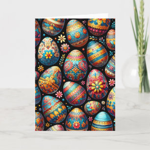 Spring Eggs Russian style black red boho art Holiday Card
