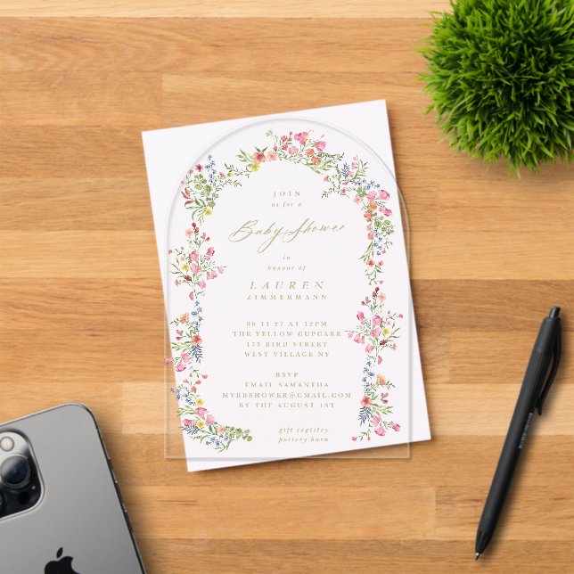 Spring Elegant Dainty Floral Arch Baby Shower Acrylic Invitations (Insitu (Invitation Card))