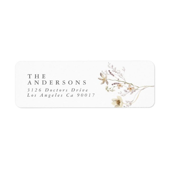 Spring Elegant Wildflower Wedding Return Address Label (Front)