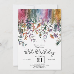 Spring Elegant Wildflowers 40th birthday Invitation