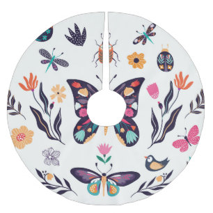 Spring Elements Butterflies Birds Flowers Brushed Polyester Tree Skirt