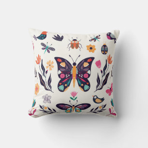 Spring Elements Butterflies Birds Flowers Cushion