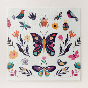 Spring Elements Butterflies Birds Flowers Jigsaw Puzzle