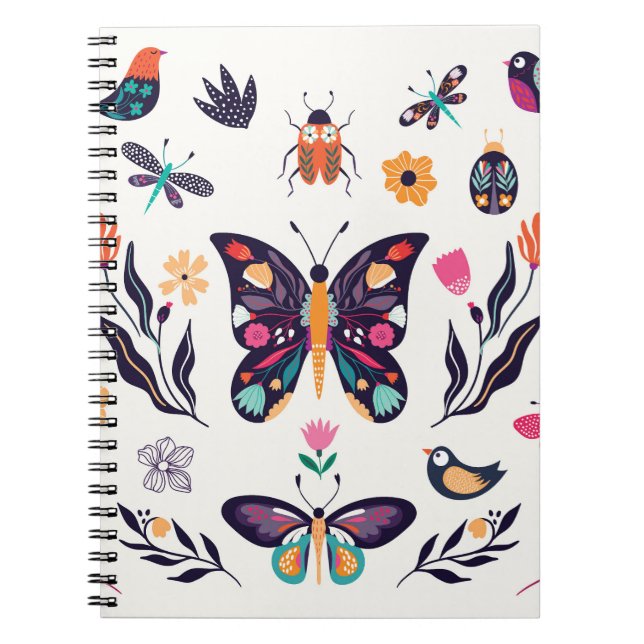 Spring Elements Butterflies Birds Flowers Notebook (Front)