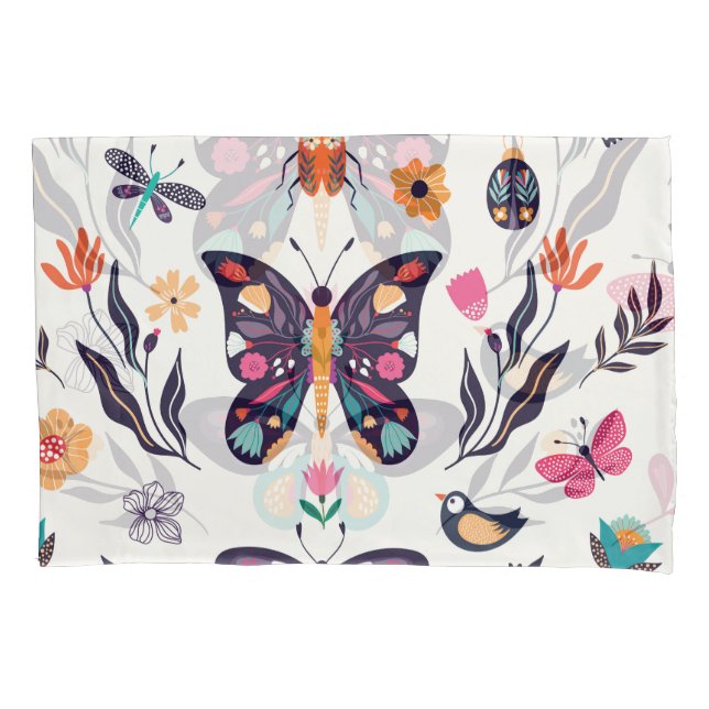 Spring Elements Butterflies Birds Flowers Pillowcase (Front)