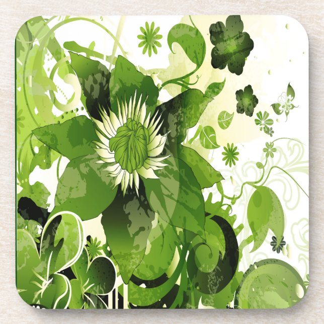 Spring Emerald Green Floral Coaster (Front)