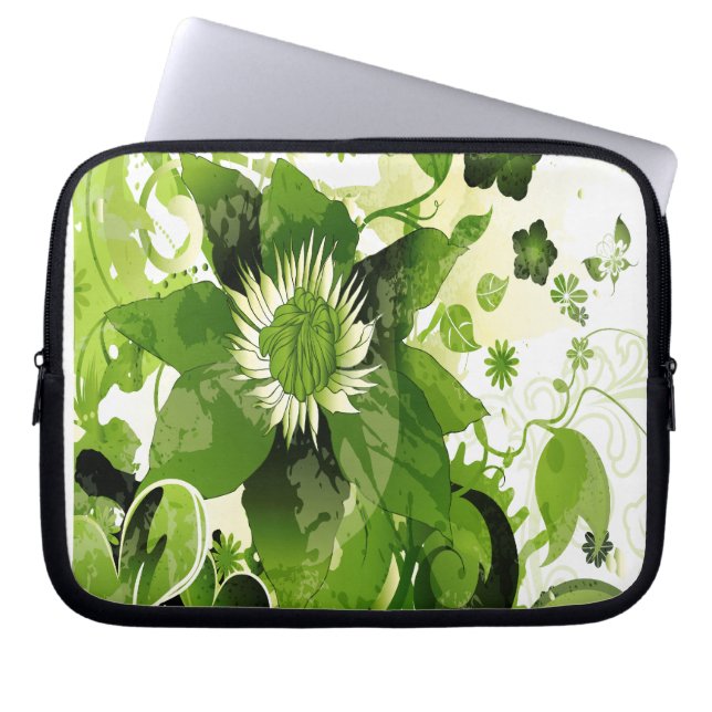 Spring Emerald Green Floral Laptop Sleeve (Front)