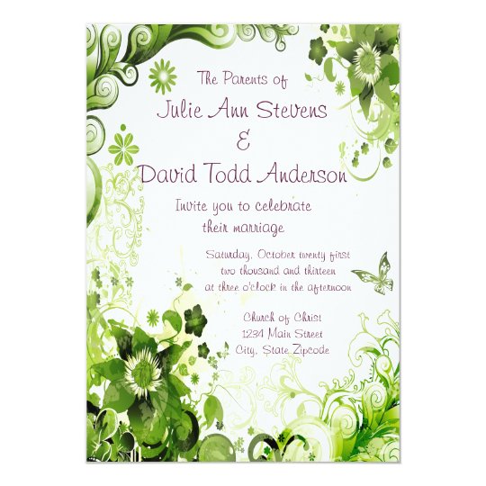Spring Emerald Green Floral Wedding Card
