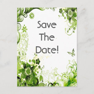 Spring Emerald Green Floral Wedding Save The Date Announcement Postcard