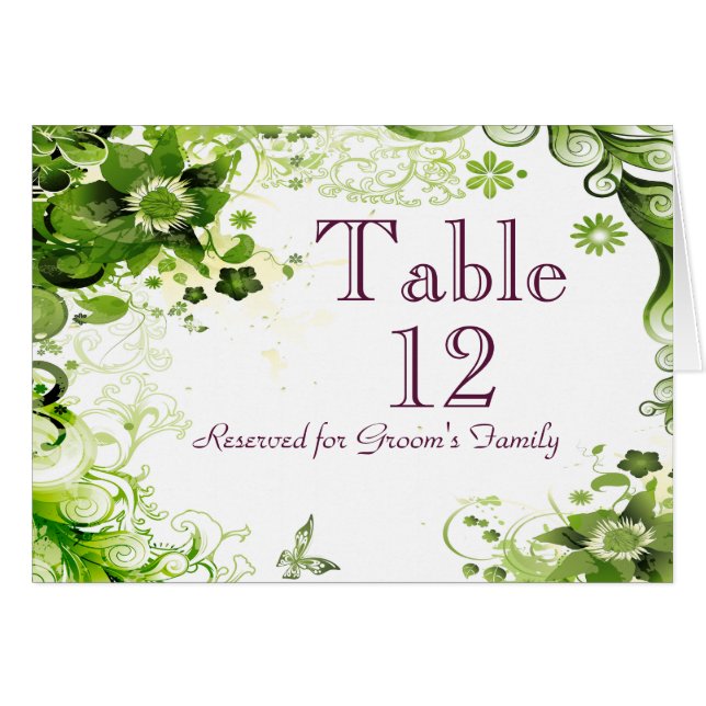 Spring Emerald Green Floral Wedding Table Number (Front Horizontal)