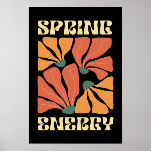 Spring Energy Retro Floral Design   Vintage Abstra Poster