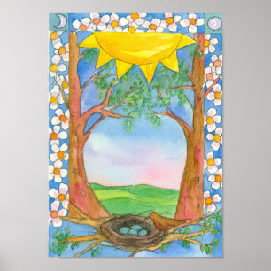 Spring Equinox Bird Nest Sunshine Trees Nature Poster
