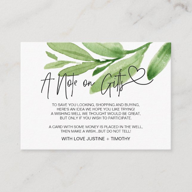 Spring Eucalyptus A Note on Gifts Wishing Well Enclosure Card (Front)