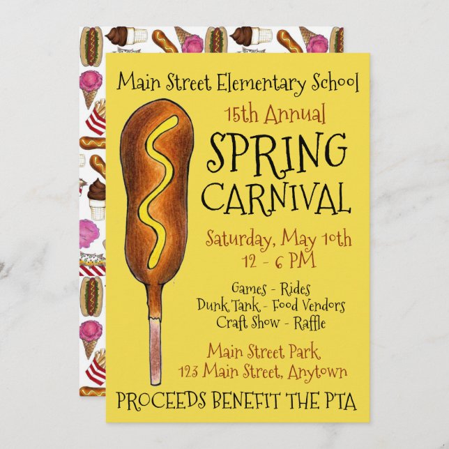 Spring Fair Carnival Festival Corn Dog Corndog Invitation (Front/Back)
