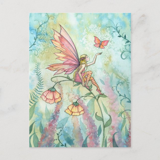 Spring Fairy with Butterfly Fantasy Art Postcard (Front)