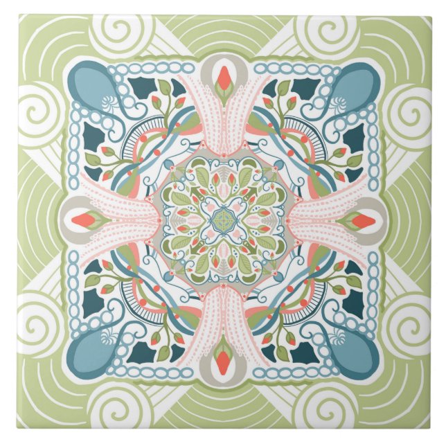 Spring Fantasy Mandala Ceramic Tile (Front)
