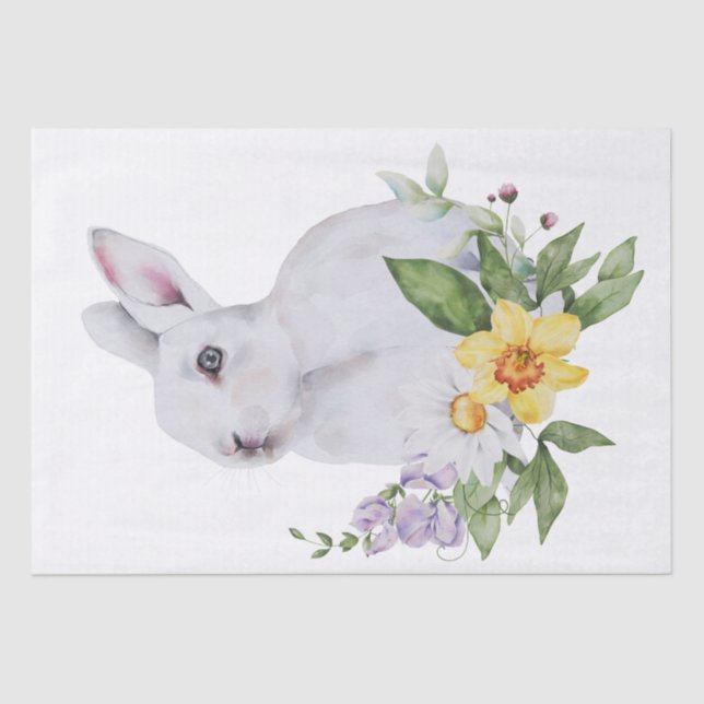 Spring Farm Bunny Floral Watercolor Tissue Paper (Front)