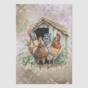 Spring Farm Hen Chickens Watercolor Tissue Paper