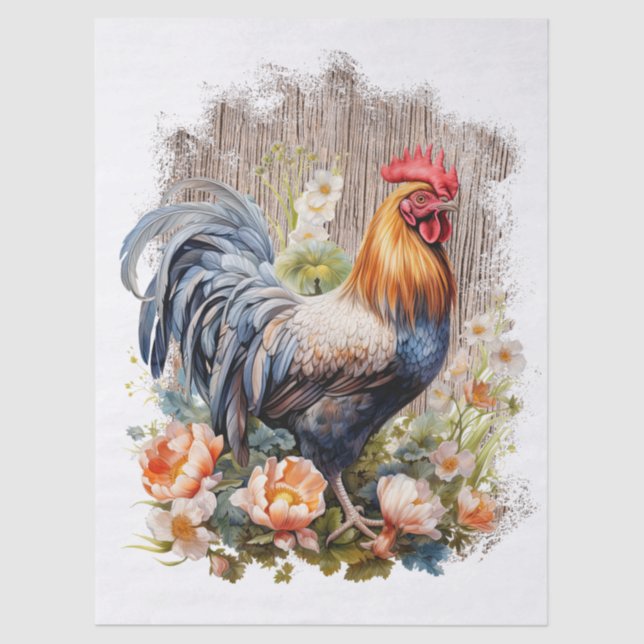 Spring Farm Rooster Watercolor Tissue Paper (Front)