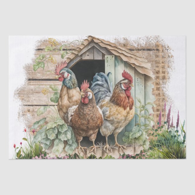 Spring Farm Rooster Watercolor Tissue Paper (Front)