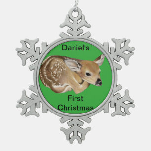 Spring Fawn Snowflake Pewter Christmas Ornament