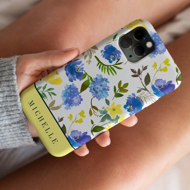 Spring Feminine Yellow and Blue flowes monogram  Case-Mate iPhone Case (Creator Uploaded)