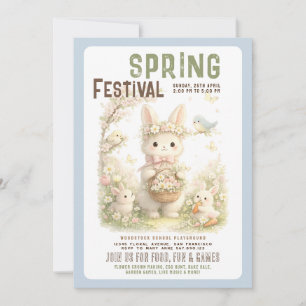 Spring Festival Cute Bunny Floral Easter Invitation