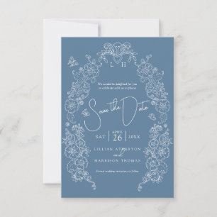 Spring Fleur de lis art blue white photo wedding Save The Date