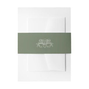 Spring fleur de lis style sage green white wedding invitation belly band