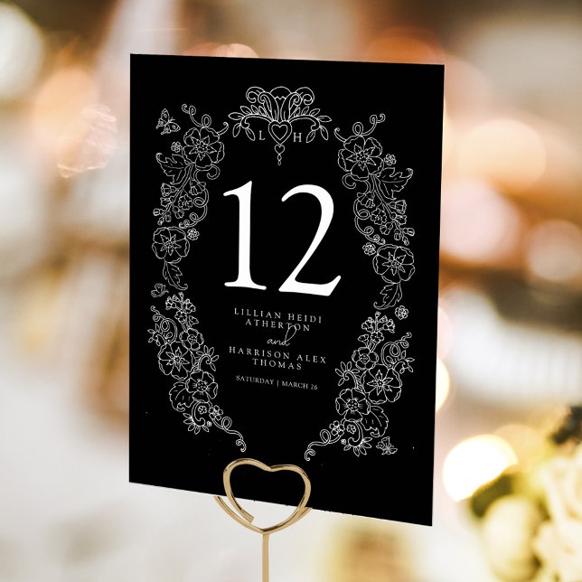 Spring Fleur de lis wedding black and white  Table Number (Creator Uploaded)