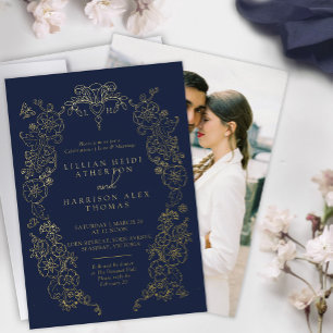 Spring Fleur de lis wedding dark blue gold