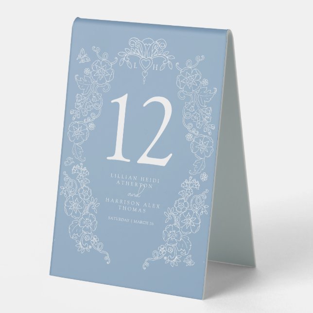 Spring Fleur de lis wedding dusty blue white  (Front)