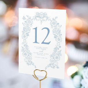 Spring Fleur de lis wedding dusty blue white art Table Number