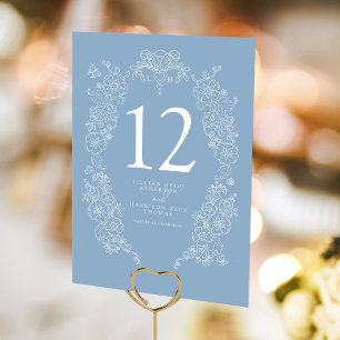 Spring Fleur de lis wedding dusty blue white Table Number