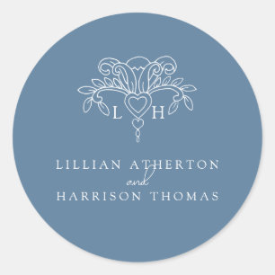 Spring fleur de lis wedding thank you blue favour classic round sticker