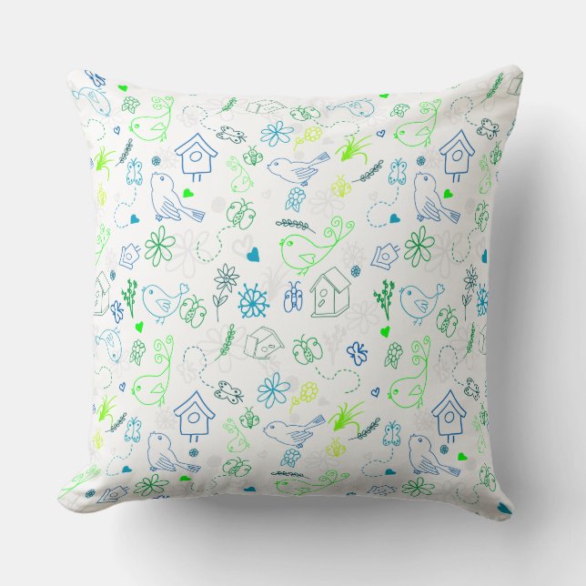 Spring Fling Birds & Butterflies Cushion (Front)