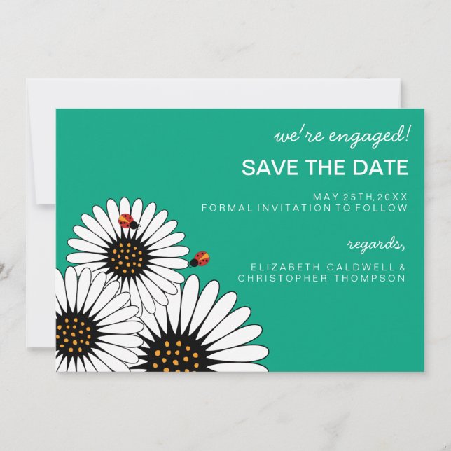 Spring Fling Gerbera Daisies SAVE THE DATE-green Date (Front)