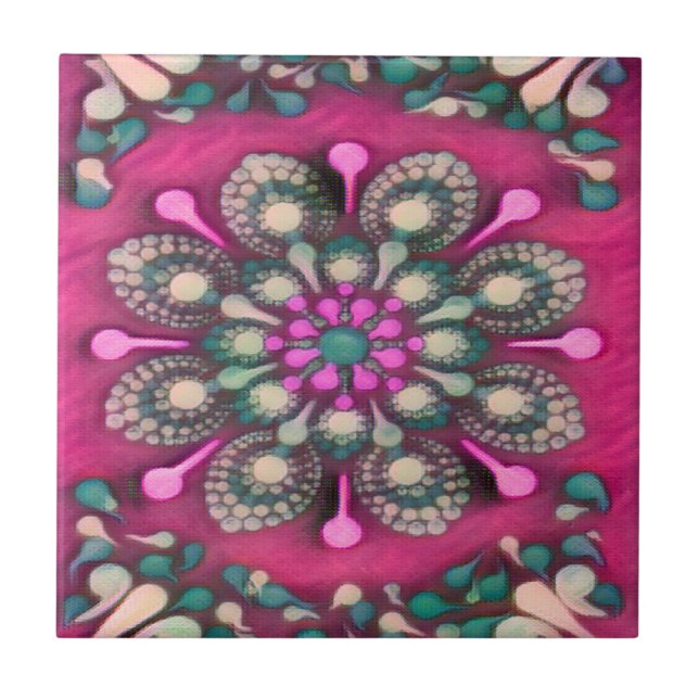 Spring Fling Magenta Mandala Ceramic Tile (Front)