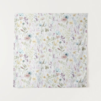 Spring flora and fauna watercolor floral tapestry