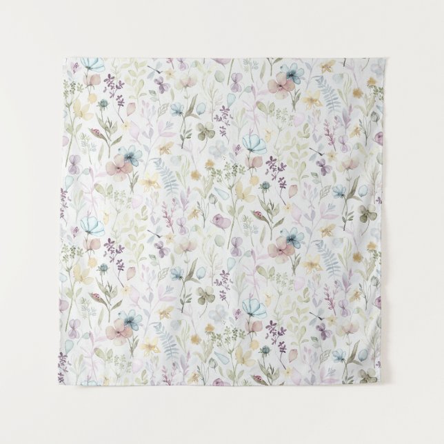 Spring flora and fauna watercolor floral tapestry (Front)