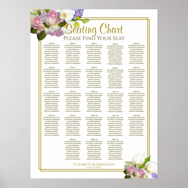 Spring Floral 23 Table Wedding Seating Chart (Front)