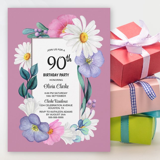 Spring Floral 90th Birthday Party Invitation (Creator Uploaded)