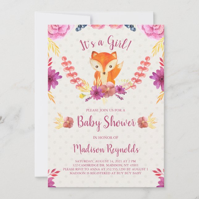 Spring Floral and Fox Baby Shower Invitation (Front)