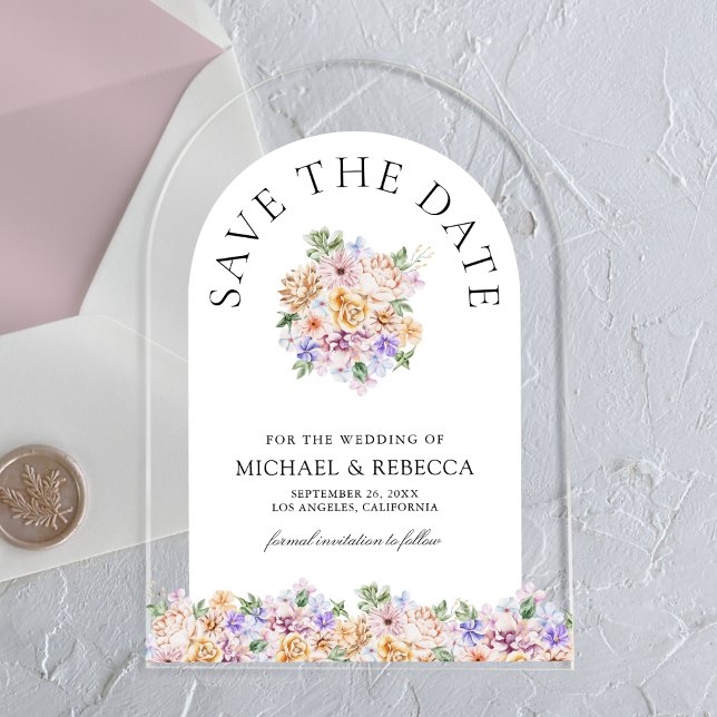 Spring Floral Arch Wedding Save the Date Acrylic Invitations (Creator Uploaded)
